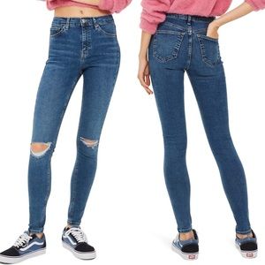 TOPSHOP Jamie Knee Rip Distressed High Waist Mid Wash Skinny Jeans